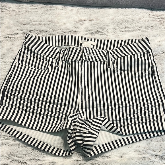 Black and White Striped Women's Shorts - Picture 1 of 3